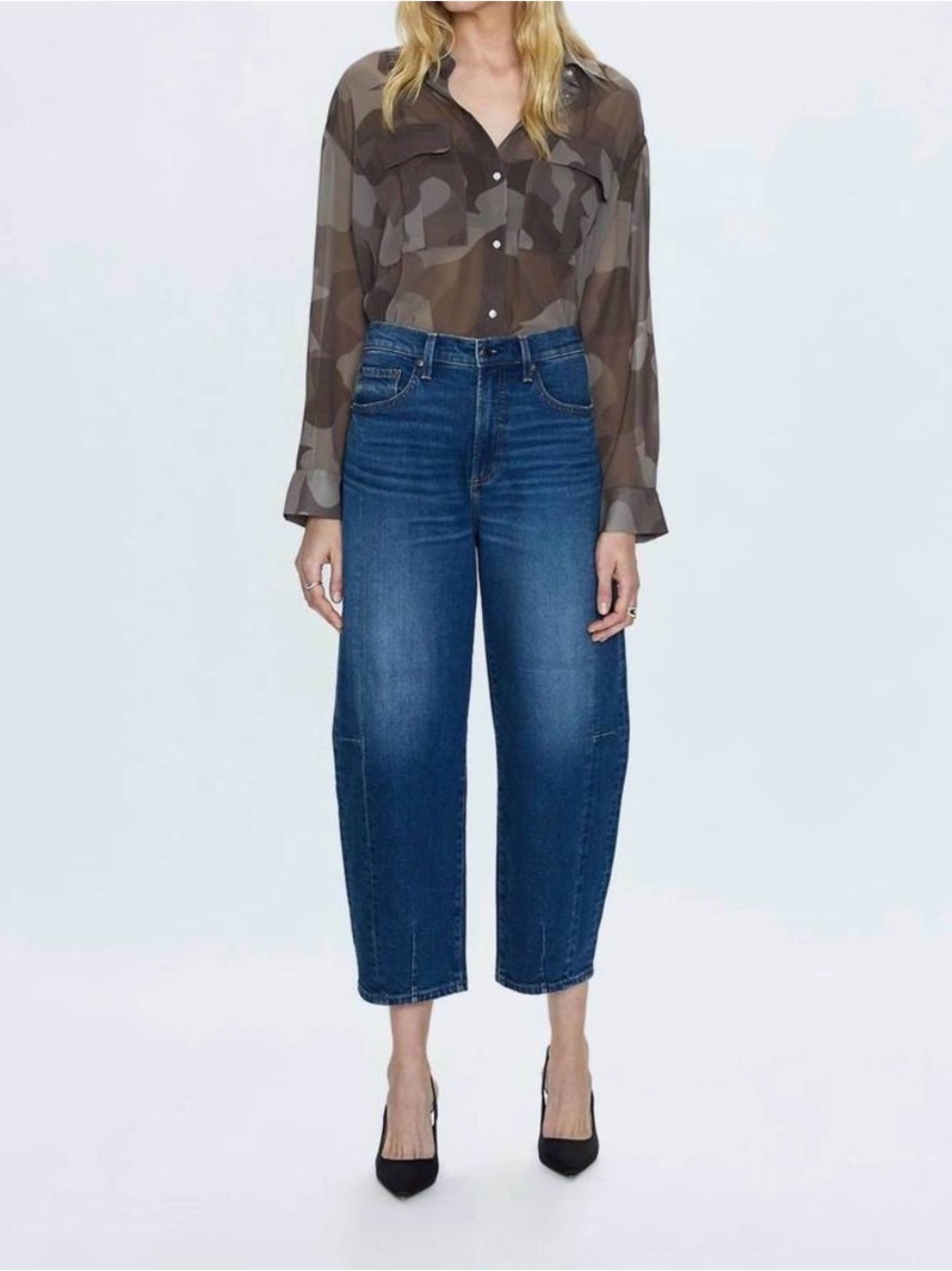 Pistola Eli High Rise Barrel Jeans Women's 26 Petite Mixer Wash Cropped